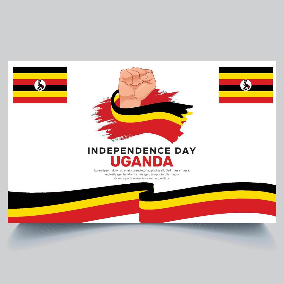 Happy Uganda independence Day Banner and hand flag design vector