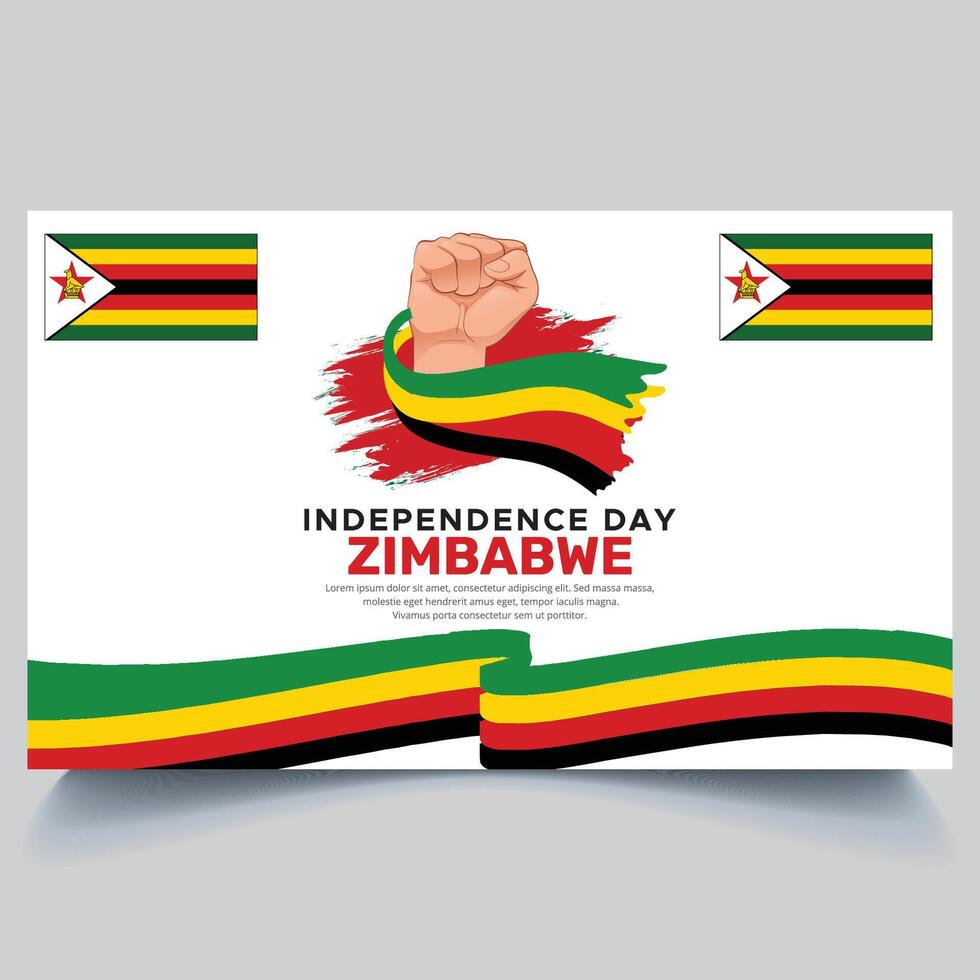 Happy Zimbabwe independence Day Banner and hand flag design vector