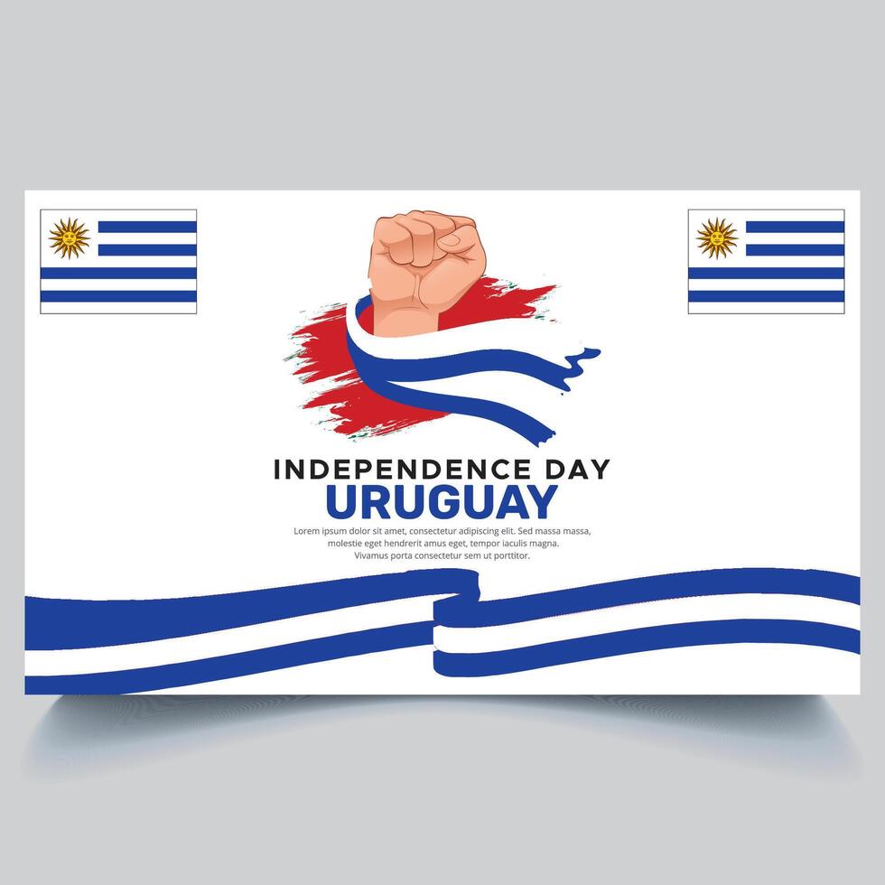Happy Uruguay independence Day Banner and hand flag design vector