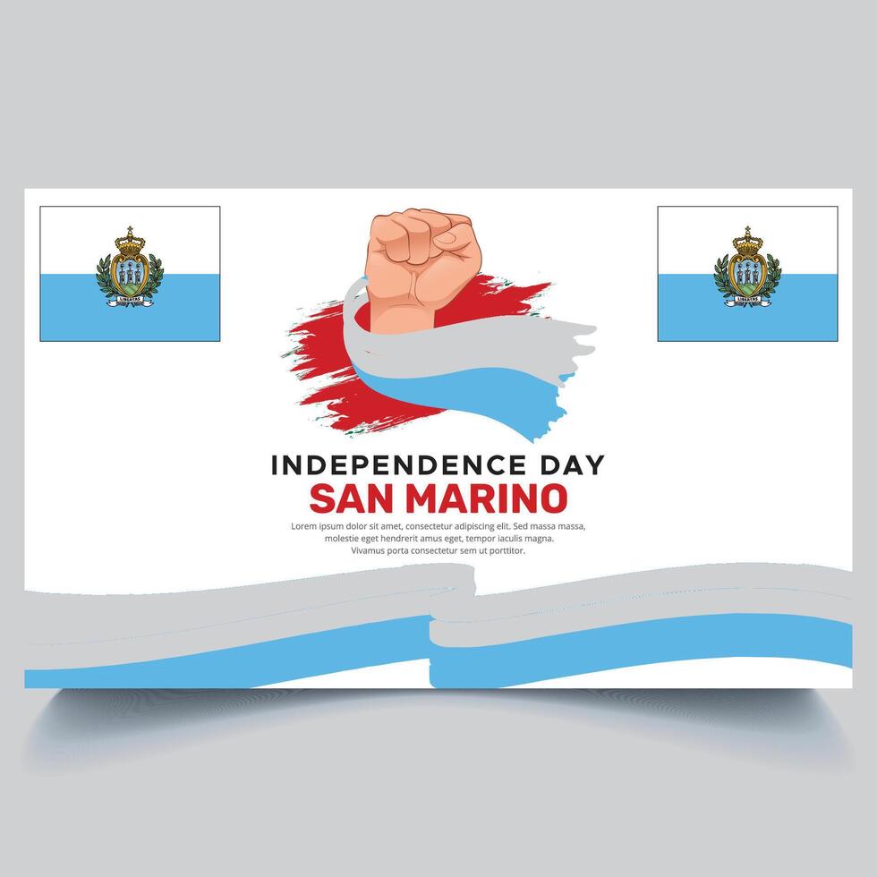 Happy San Marino independence Day Banner and hand flag design vector