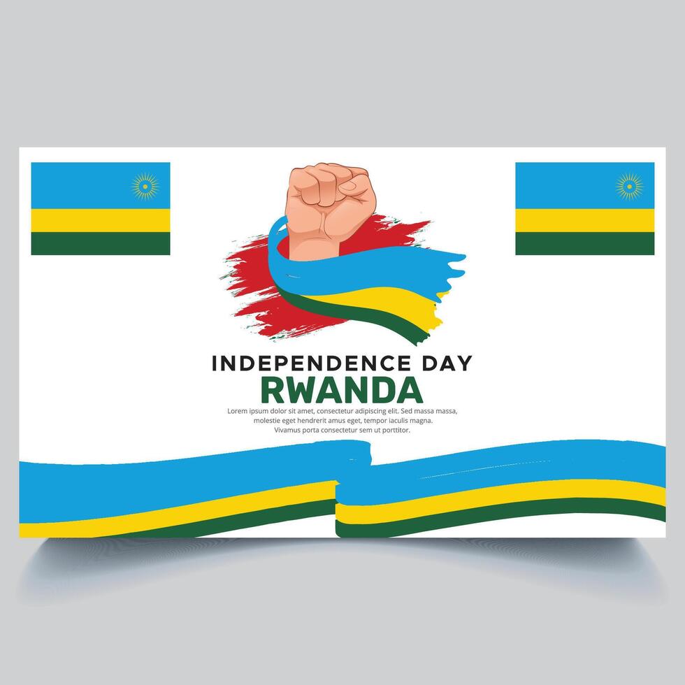 Happy Rwanda independence Day Banner and hand flag design vector
