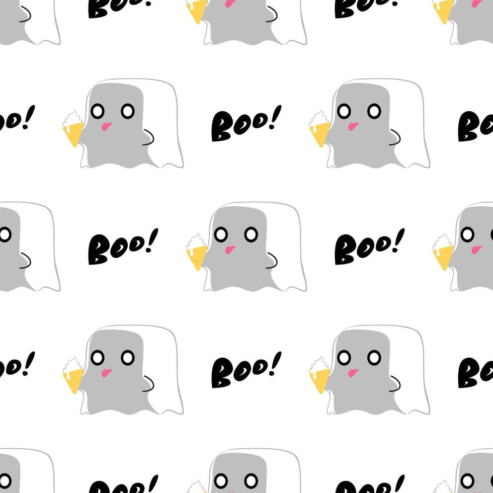 KAWAII GHOST WITH AN ICE CREAM SEAMLESS PATTERN DESIGN vector