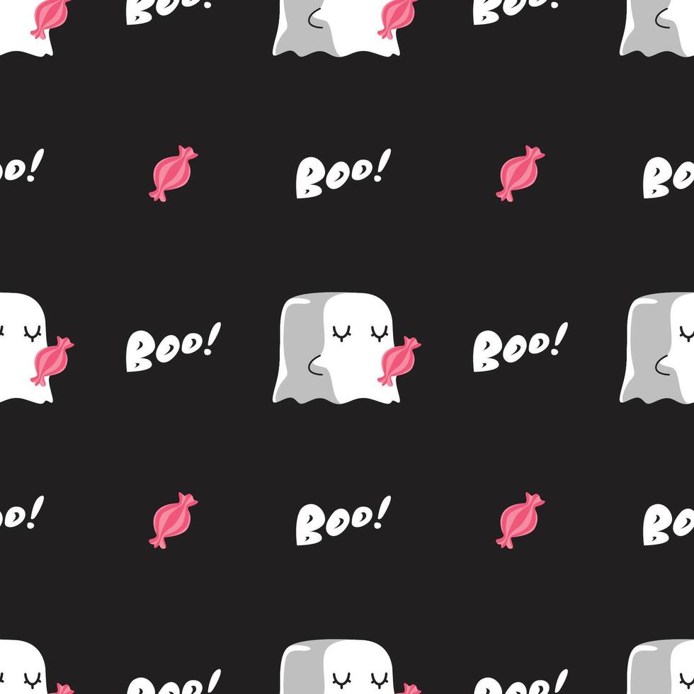 KAWAII GHOST WITH A CANDY SEAMLESS PATTERN DESIGN vector