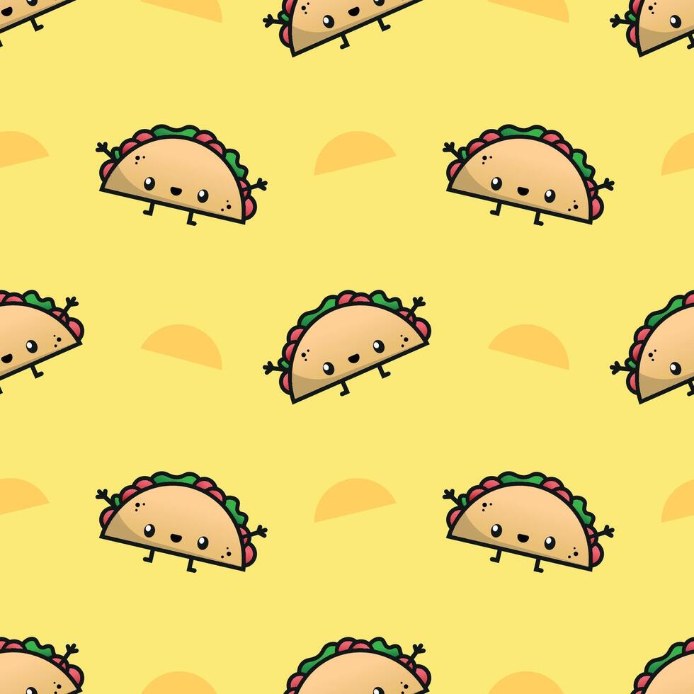 CUTE SMILING TACO CHARACTER SEAMLESS PATTERN vector