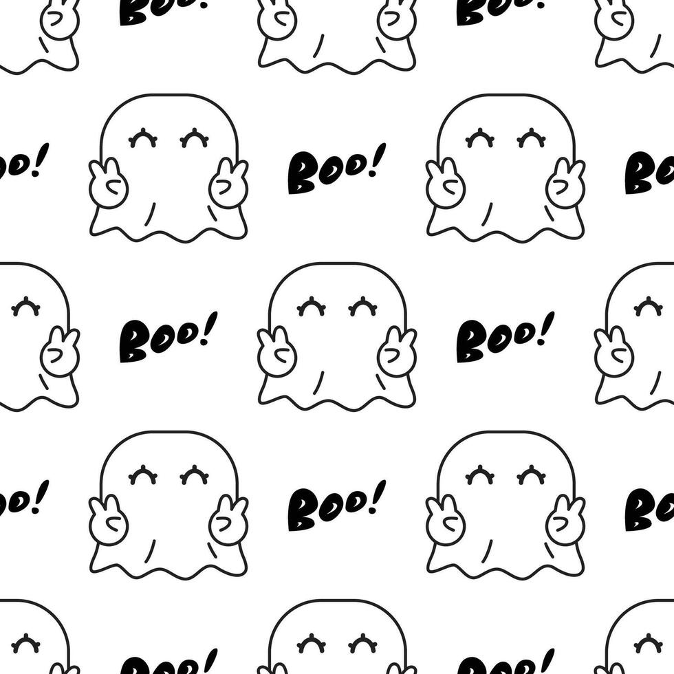 CUTE LITTLE GHOST WITH PEACE GESTURE SEAMLESS PATTERN DESIGN vector