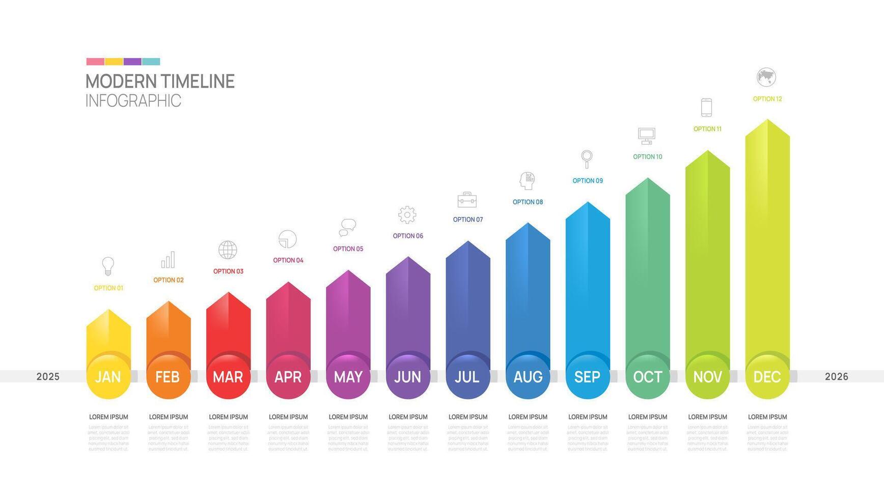 Business step timeline infographic arrow template. 2025 milestone element timeline chart diagram calendar, infographics. vector