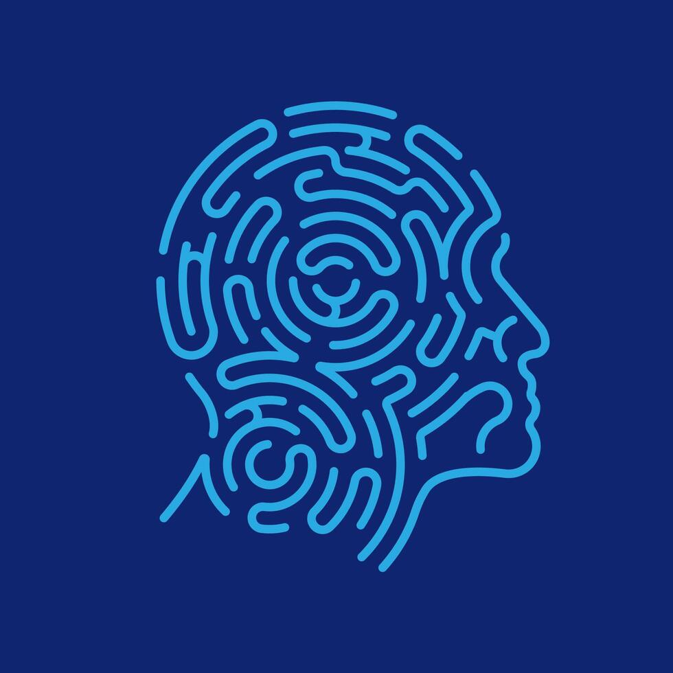 concept of mental health, graphic of man head shape combined with maze pattern vector