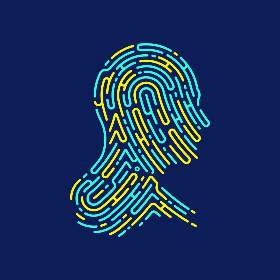 concept of mental health or digital forensics, graphic of man head shape combined with fingerprint pattern vector