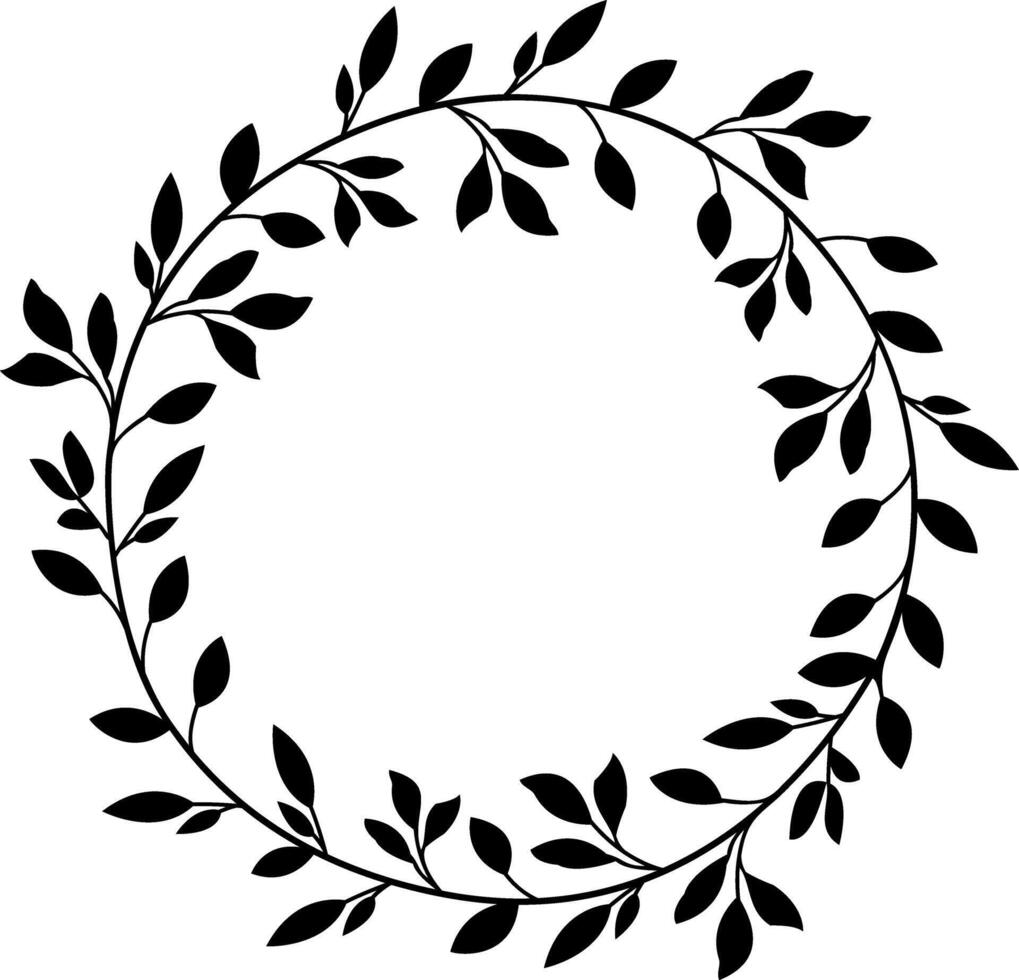 Leaves Wreath Contour Design. Creative Decor Illustration. Geometric Circular Shape Wreath With Minimal And Modern Aesthetic For Wedding Invitations, Cards And Artistic Backdrop. illustration vector