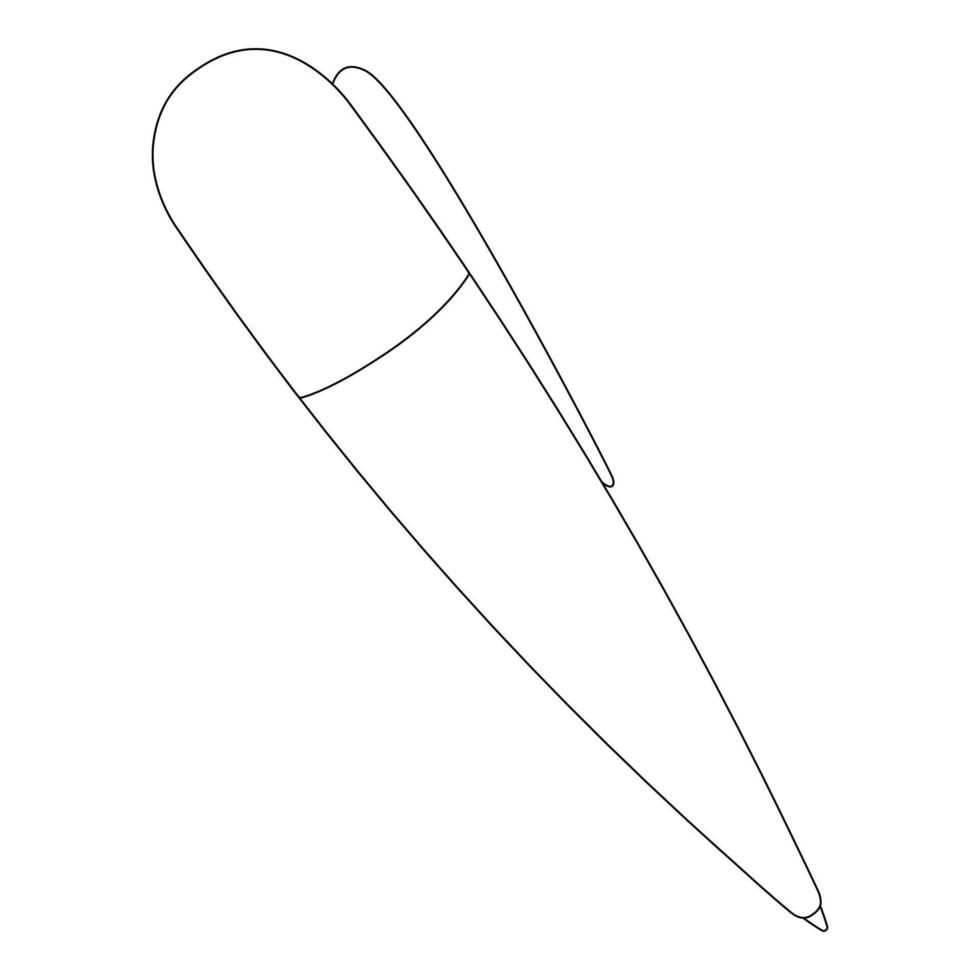 Black and white outline of a ballpoint pen for back-to-school themed coloring pages. Ideal for educational and creative projects. vector