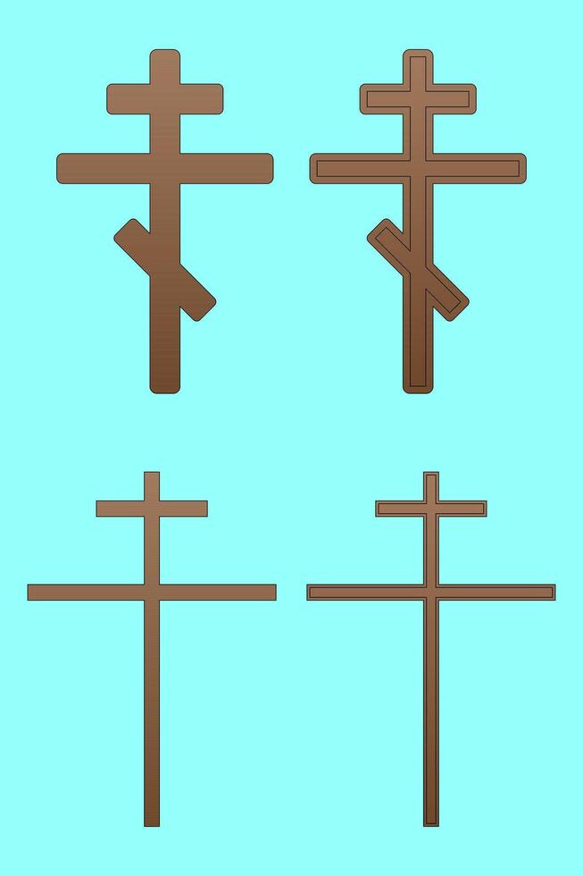 Set of unique Halloween crosses with minimal design, perfect for spooky decorations, religious symbols, or gothic-style projects. vector