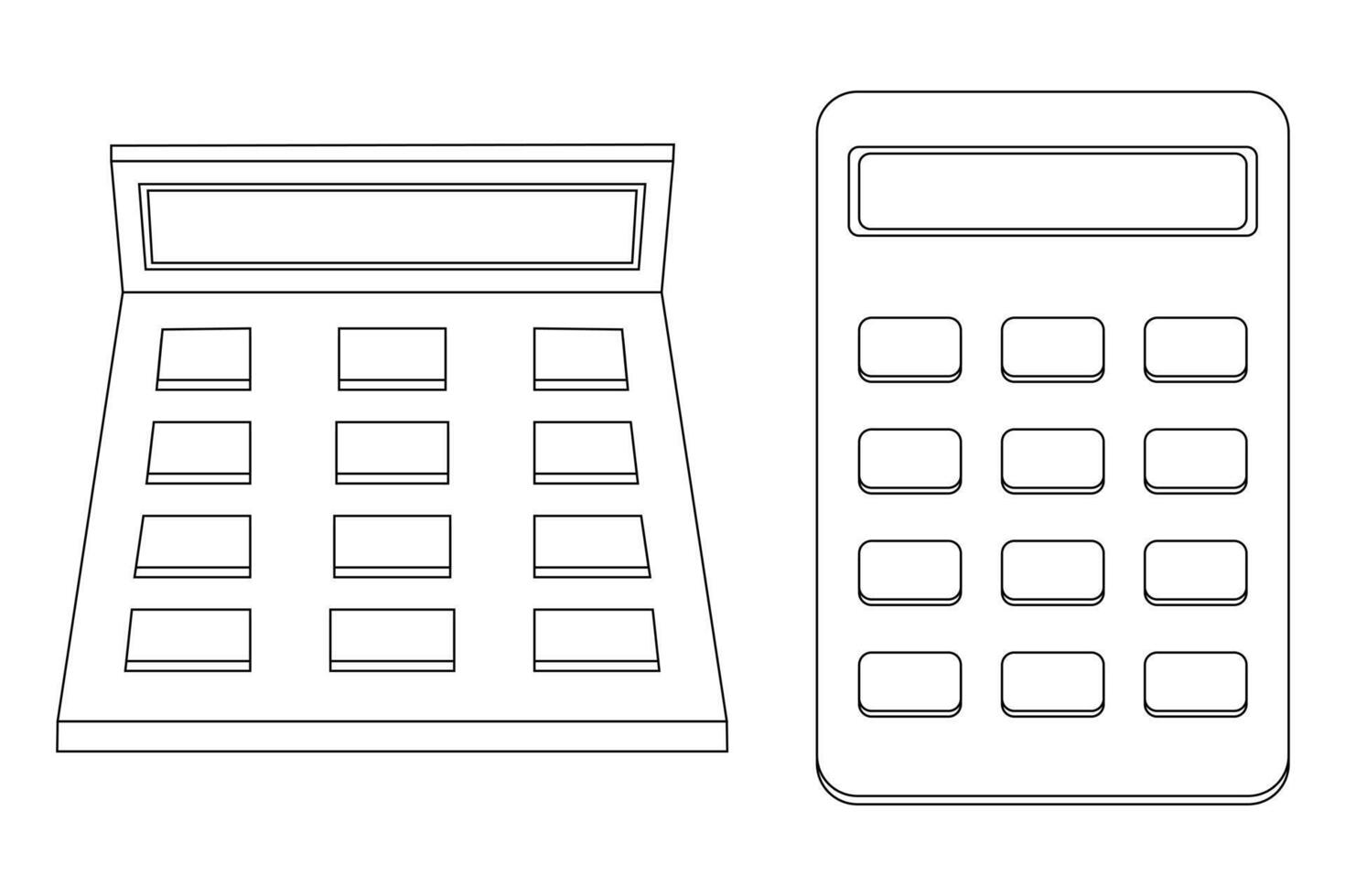 Simple black-and-white outline of calculators for coloring books, perfect for back-to-school activities and educational projects. vector