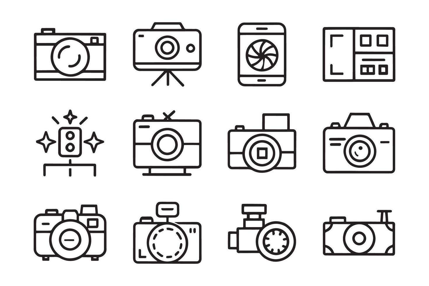 Photography, camera, related editable icon set isolated flat illustration white background vector