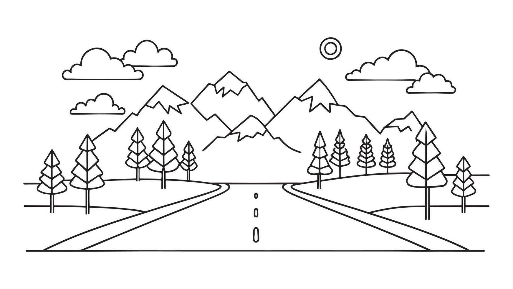 Scenic byway road continuous line art flat illustration on white background vector