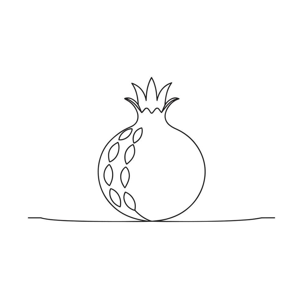 Pomegranate Fruit isolated continuous line art flat illustration on white background. vector