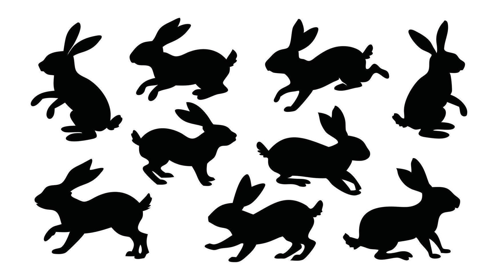 Rabbits jump sit run expansion silhouettes set isolated flat illustration on white background vector