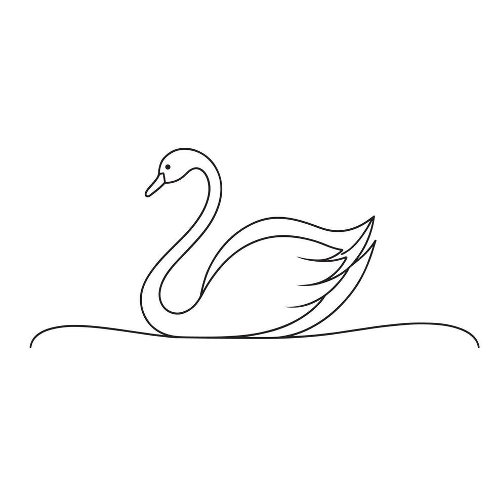 Swan bird continuous line art flat illustration on white background. vector