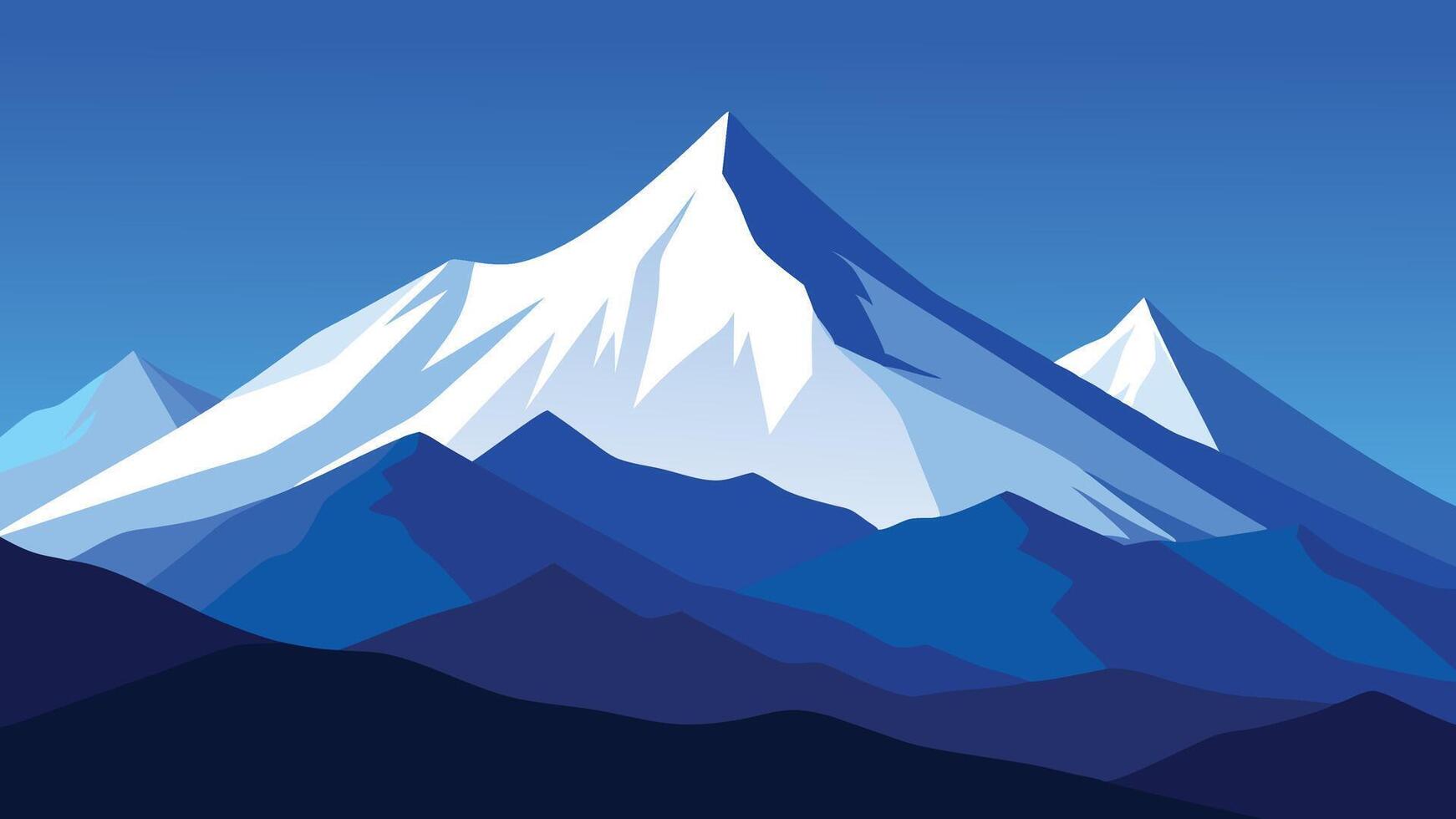 Snow capped peaks under a clear blue sky flat illustration Nature background. vector