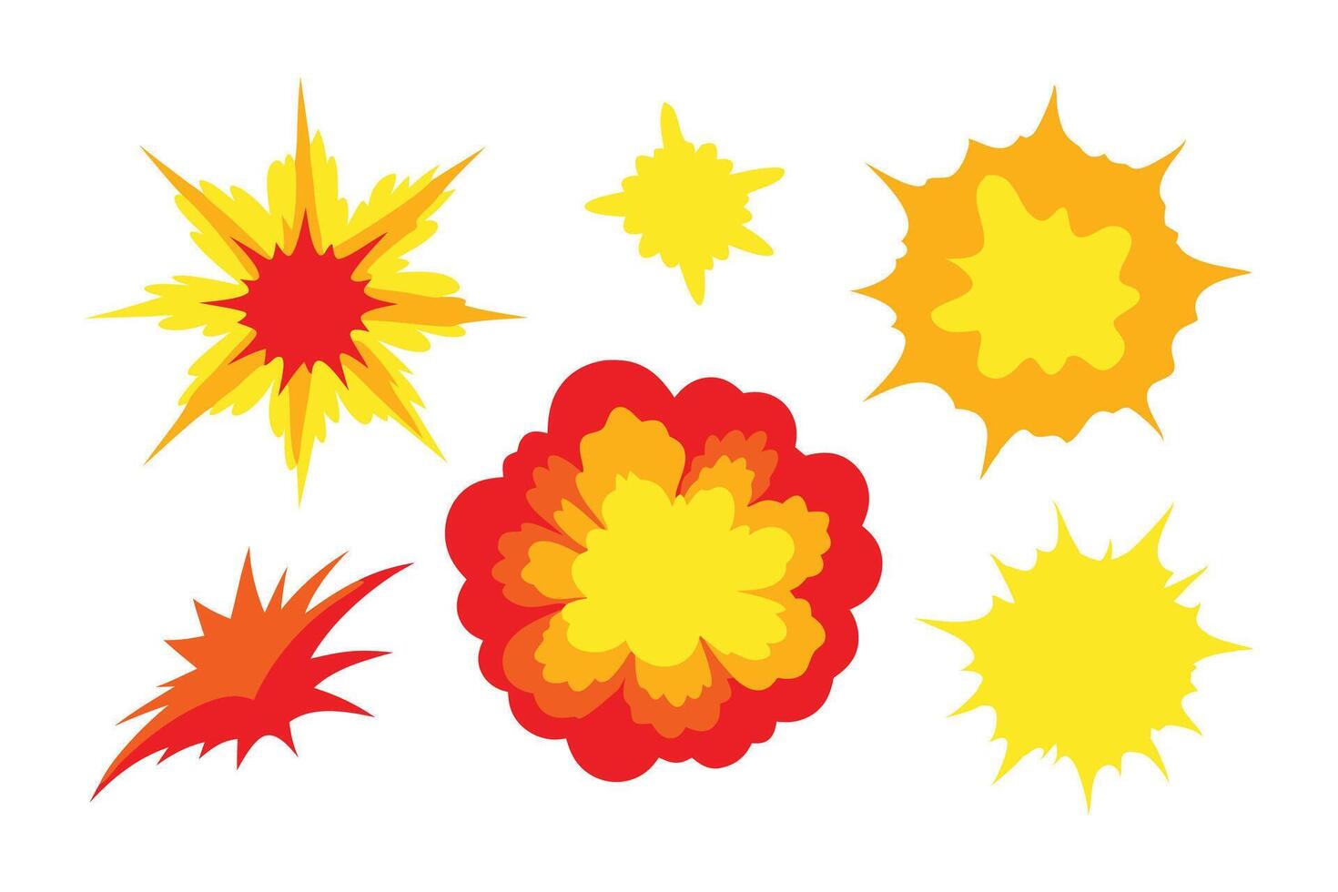 Yellow and red color powder explosions flat illustration set white background vector