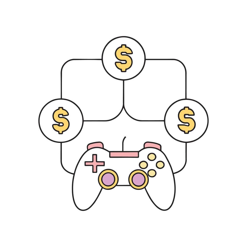 game to earn money isolated doodle line art flat illustration on white background vector