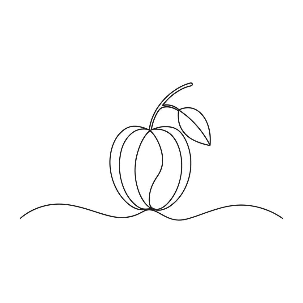 Plum Fruit isolated continuous line art flat illustration on white background vector