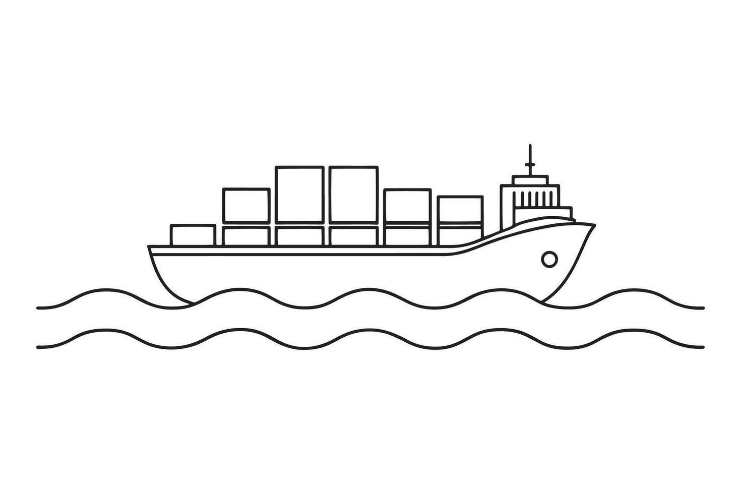 Container Ship Train Water Transport isolated continuous line art flat illustration on white background vector
