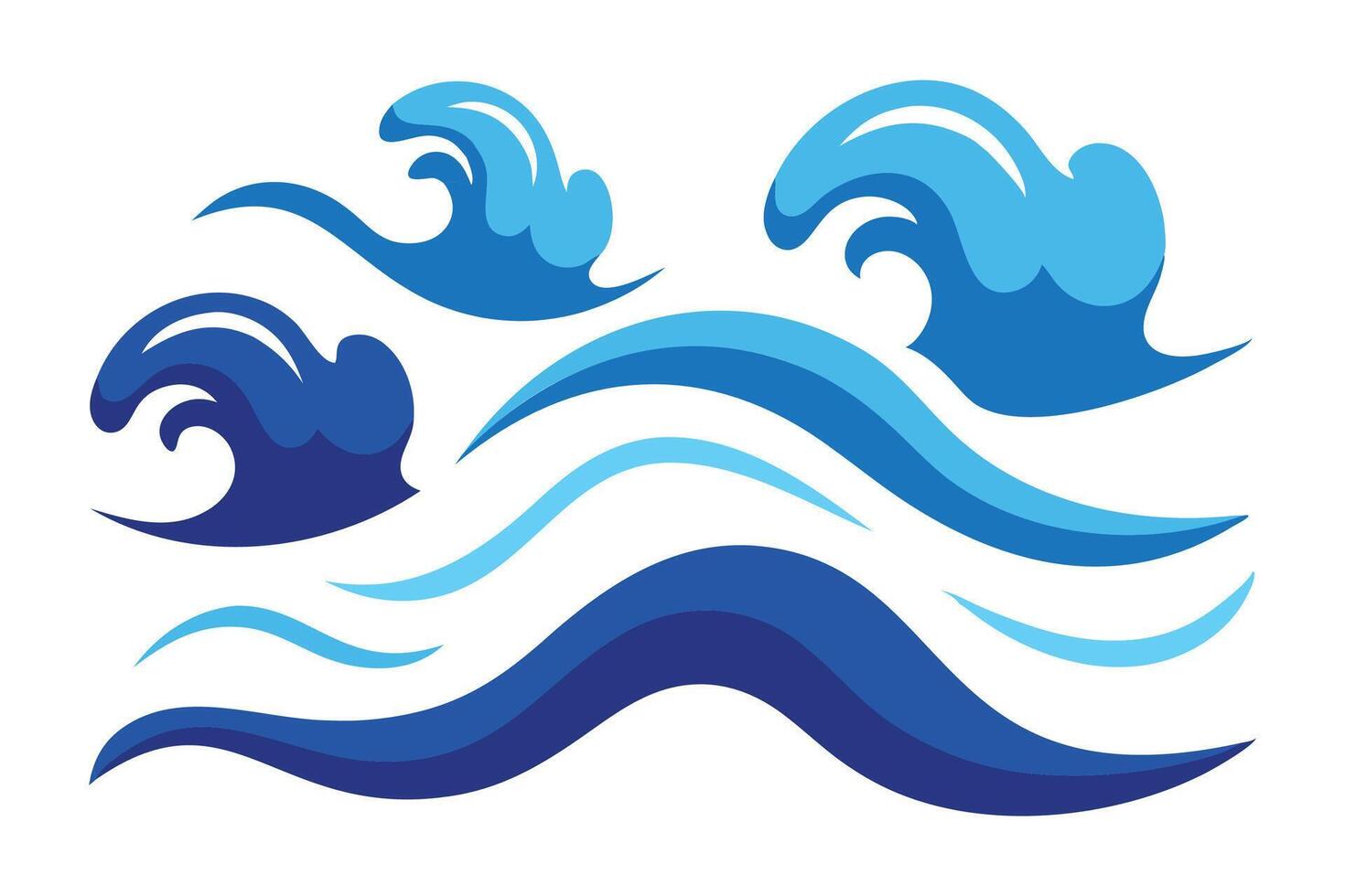 Blue ocean wave isolated flat illustration on white background. vector