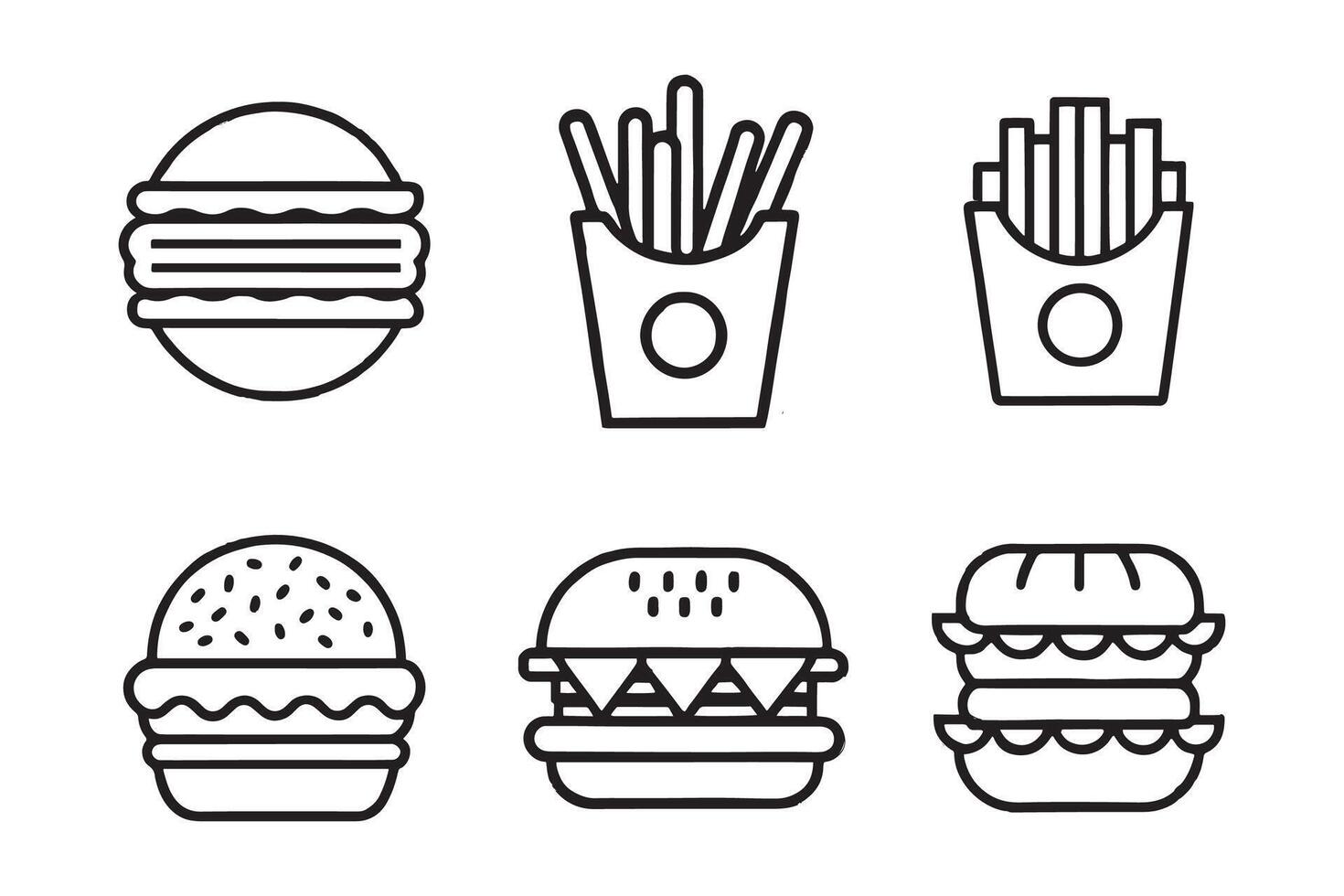 Burger, combo lunch, french fries, hot dog related editable icon set isolated flat illustration white background vector
