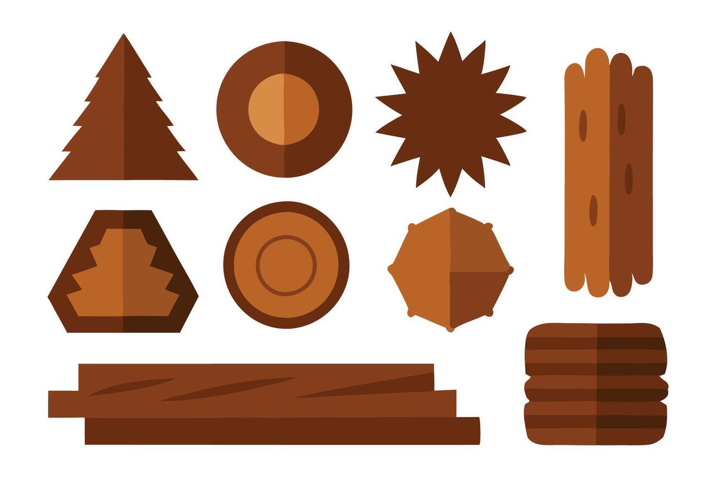 Brown wood texture set isolated flat illustration on white background vector