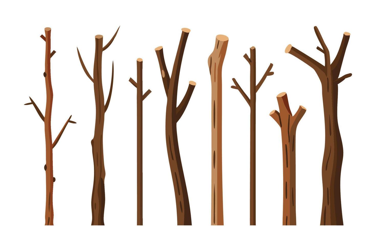 Old dead wood stick set isolated flat illustration on white background vector