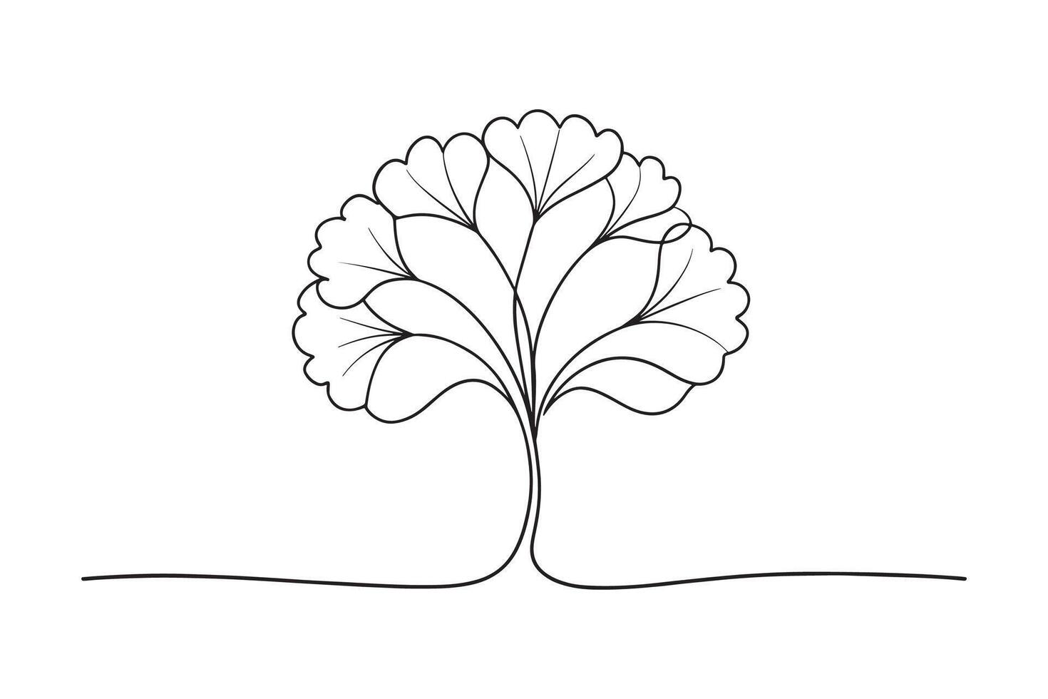 Ginkgo Tree isolated continuous line art flat illustration on white background vector