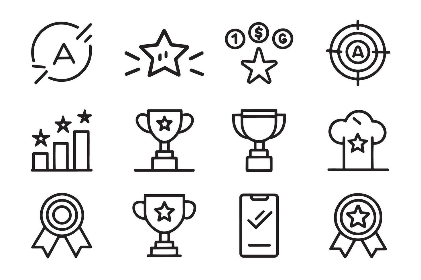 Achievement,will to win, empathy, Aim, Motivation related editable icon set isolated flat illustration white background. vector