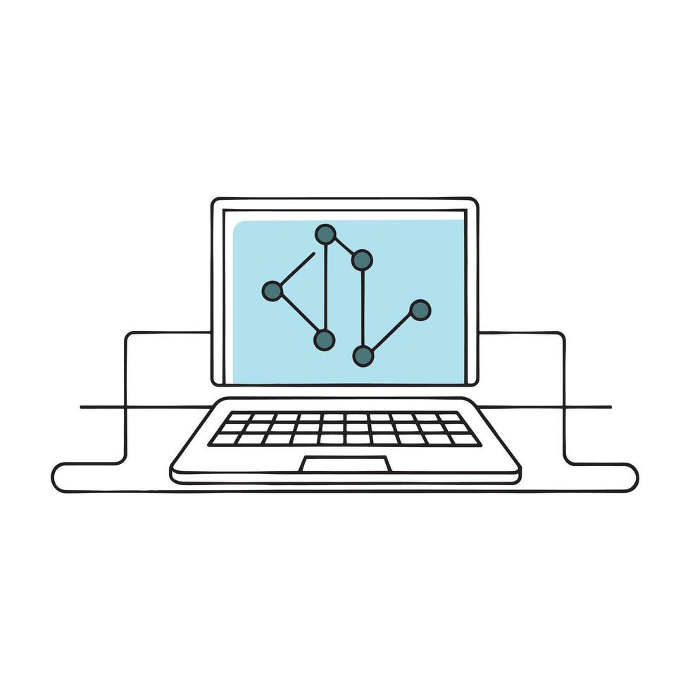 Coding and programing isolated doodle line art flat illustration on ...