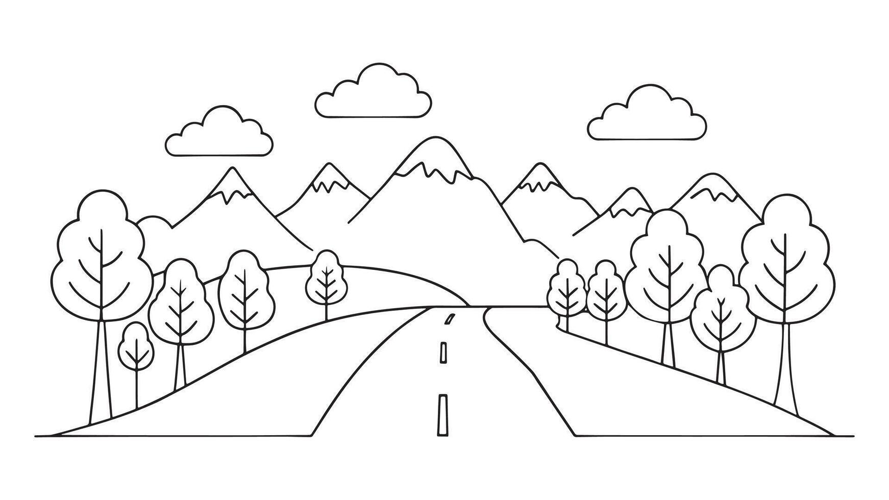 Scenic route road continuous line art flat illustration on white background vector
