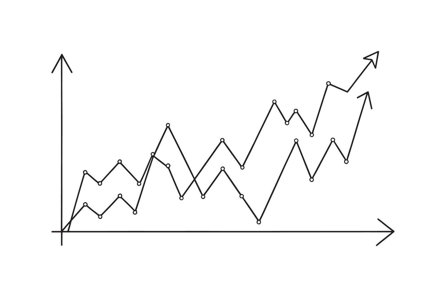 Business chart with upward trends and data points isolated doodle line art flat illustration on white background. vector