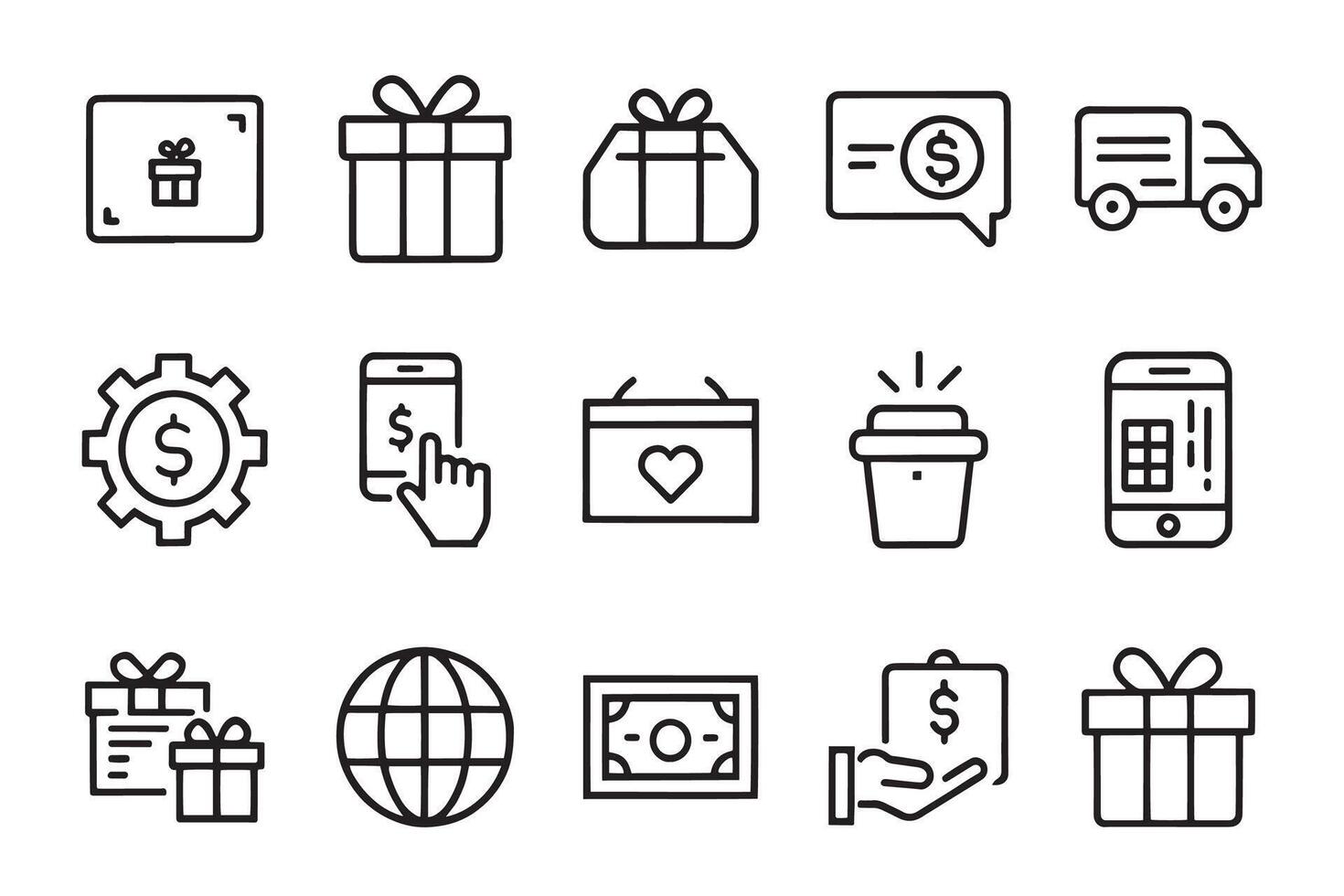 Business, bank card, gifts, sale related editable icon set isolated flat illustration white background. vector