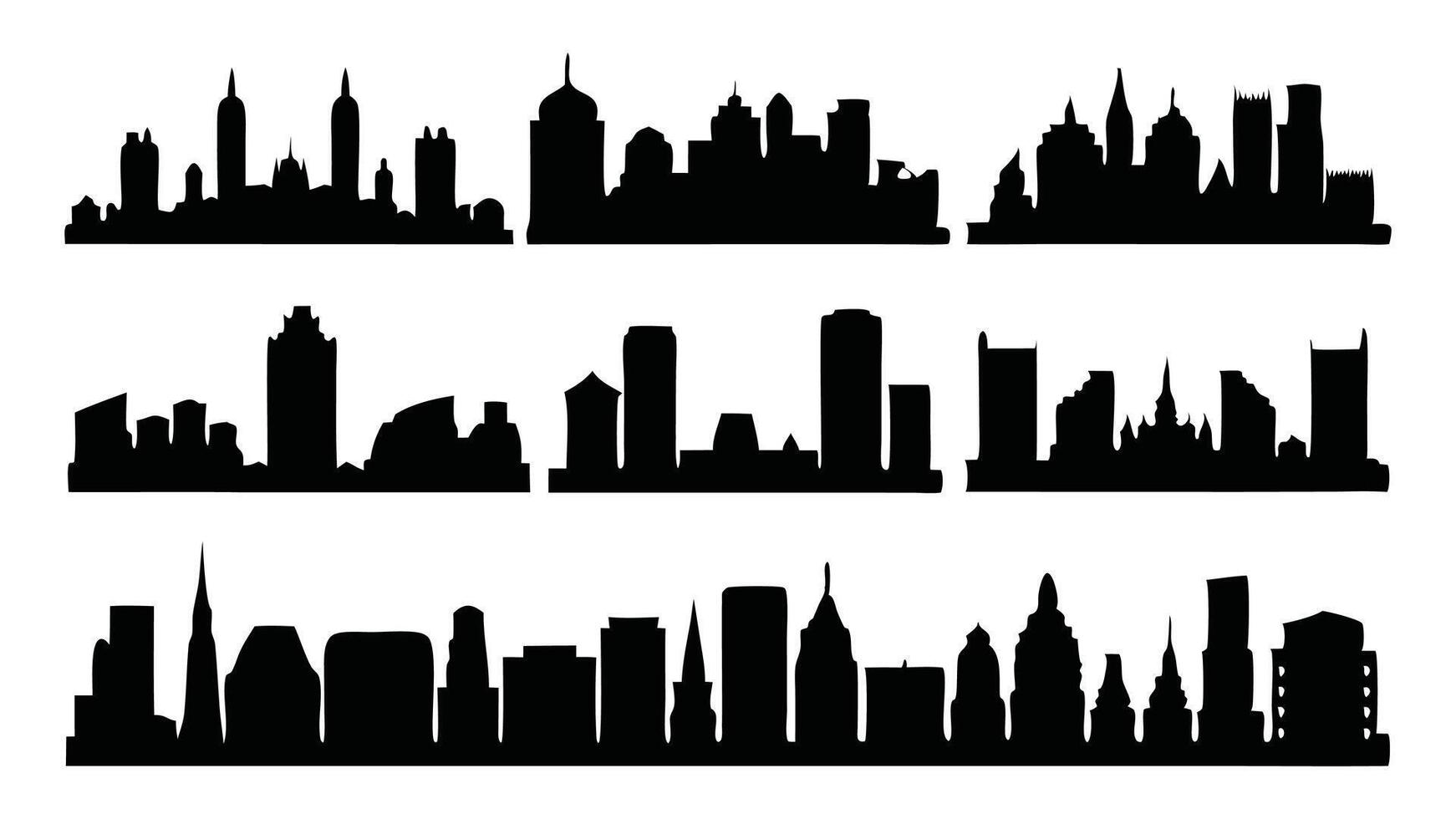 Town skyline silhouettes set isolated flat illustration on white background vector