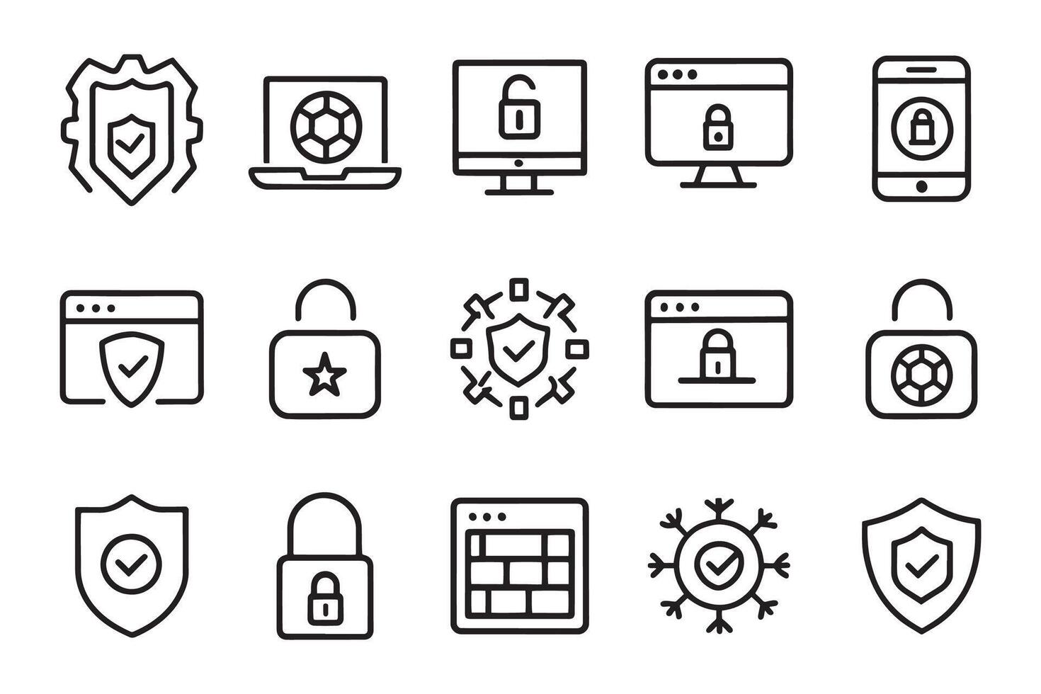 Cyber protection, passwords related editable icon set isolated flat illustration white background. vector
