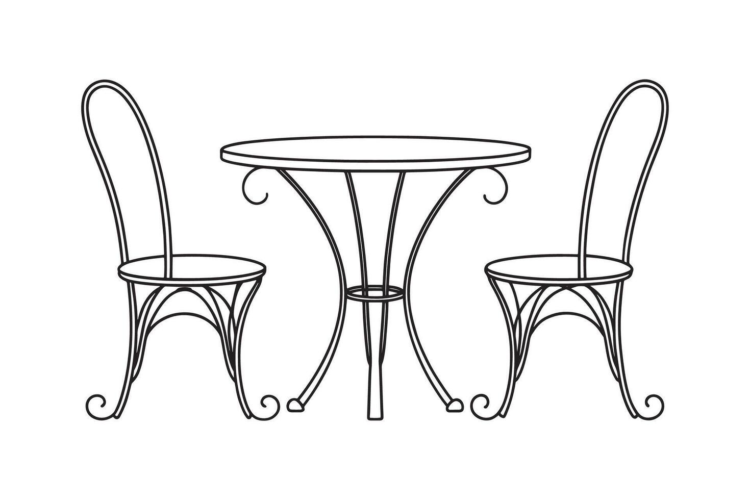 Bistro Table Outdoor Furniture isolated continuous line art flat illustration on white background. vector