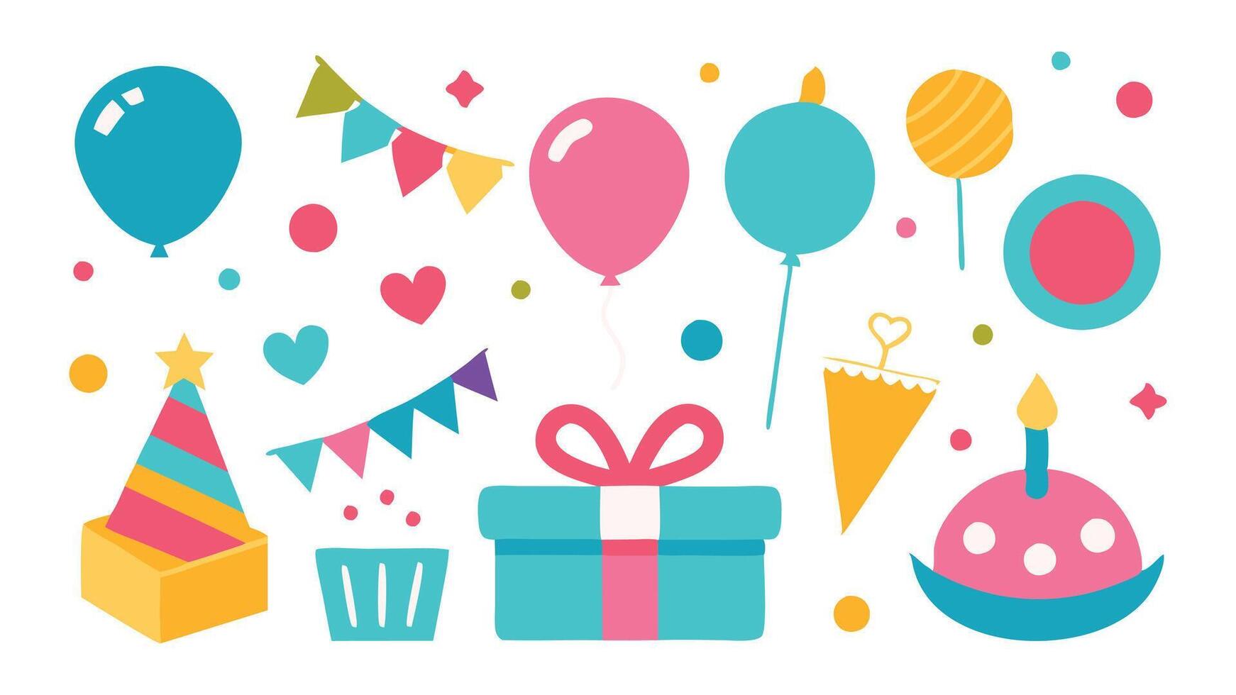 Happy birthday elements shape falt illustration set on white background. vector