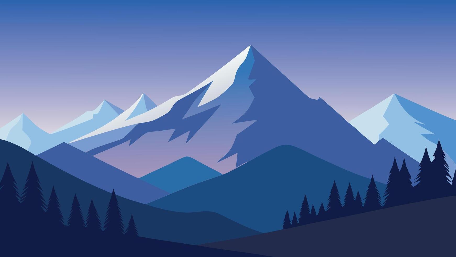 Majestic mountains in the background, creating a serene winter landscape flat illustration vector