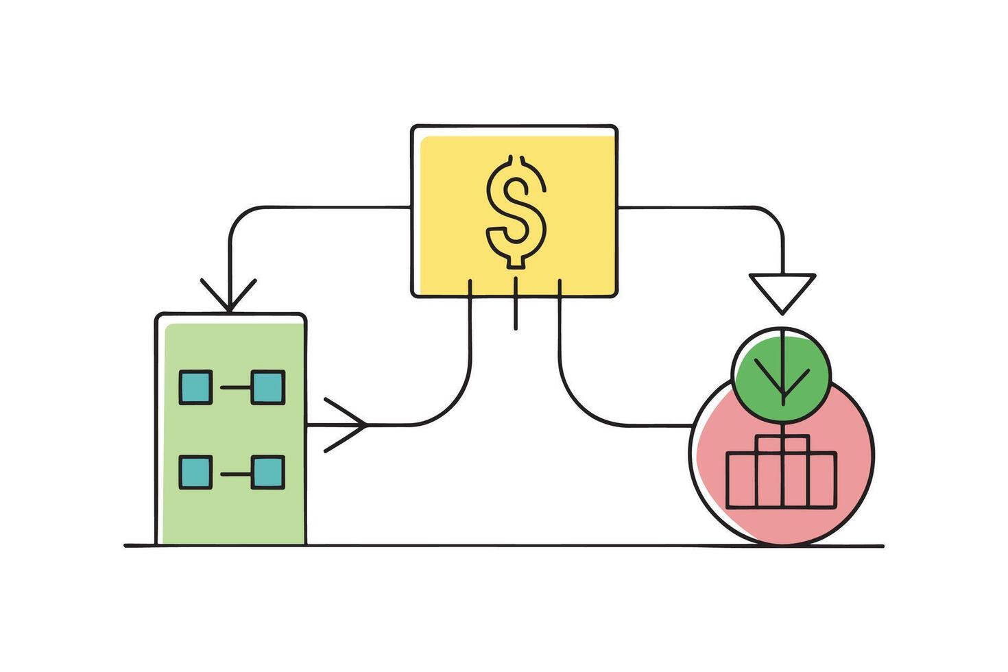 Business computer with a dollar sign, representing the intersection of technology and finance isolated doodle line art flat illustration on white background vector