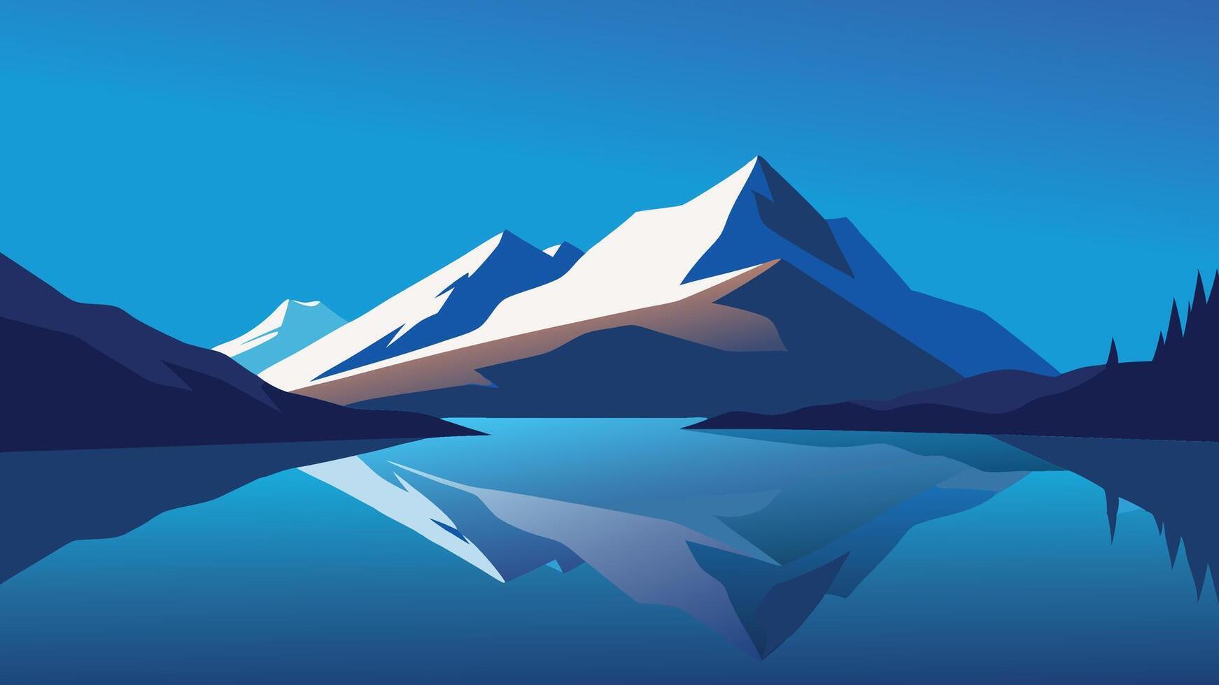 Picturesque mountain with its reflection in the water, capturing the essence of natural splendor flat illustration vector