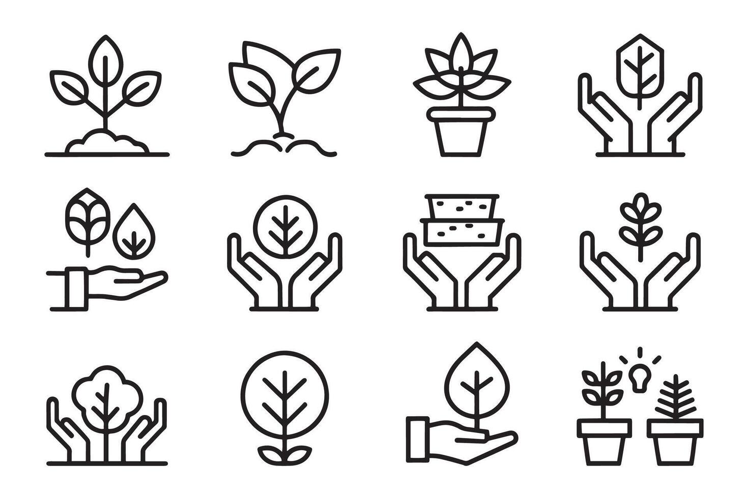 Gardening, Nature tree, hand on plante related editable icon set isolated flat illustration white background. vector