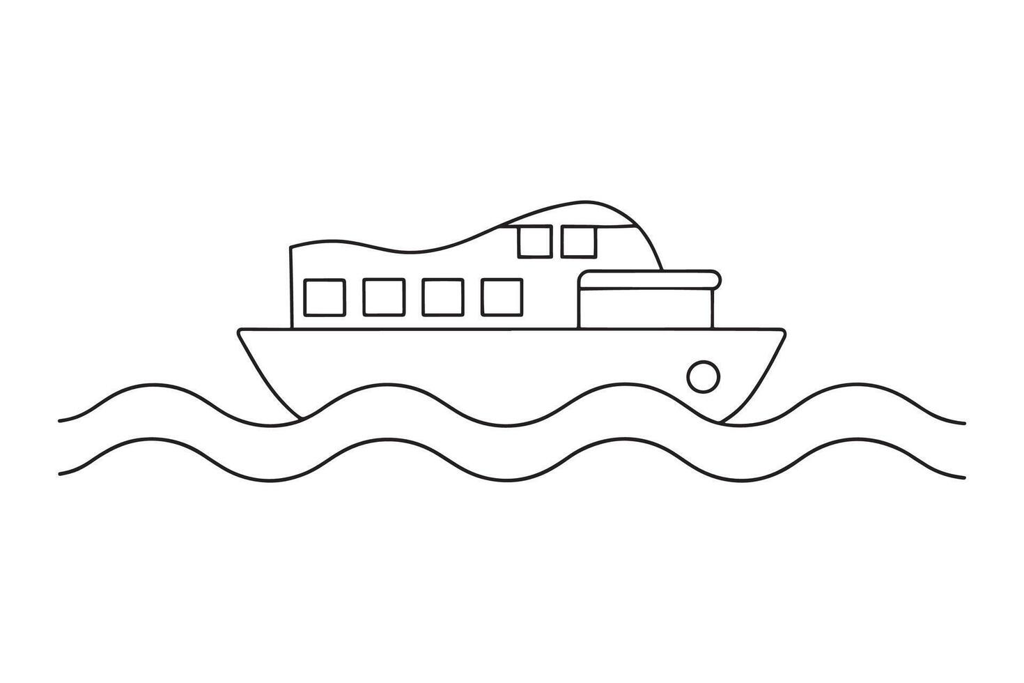 Boat Train Water Transport isolated continuous line art flat illustration on white background vector