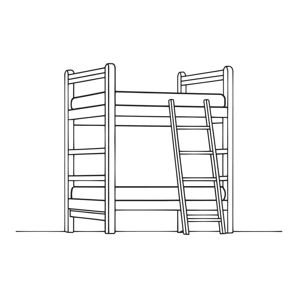 Bunk Bed Ladder Kids Furniture isolated continuous line art flat illustration on white background. vector