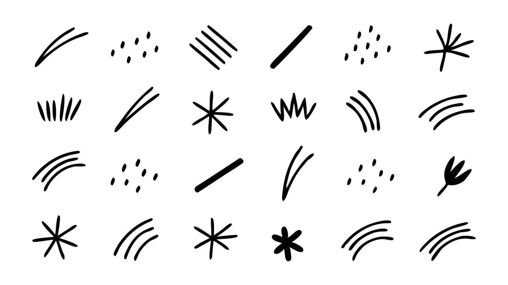 Various abstract shapes and symbols including lines, dots, and stars on a white background. vector