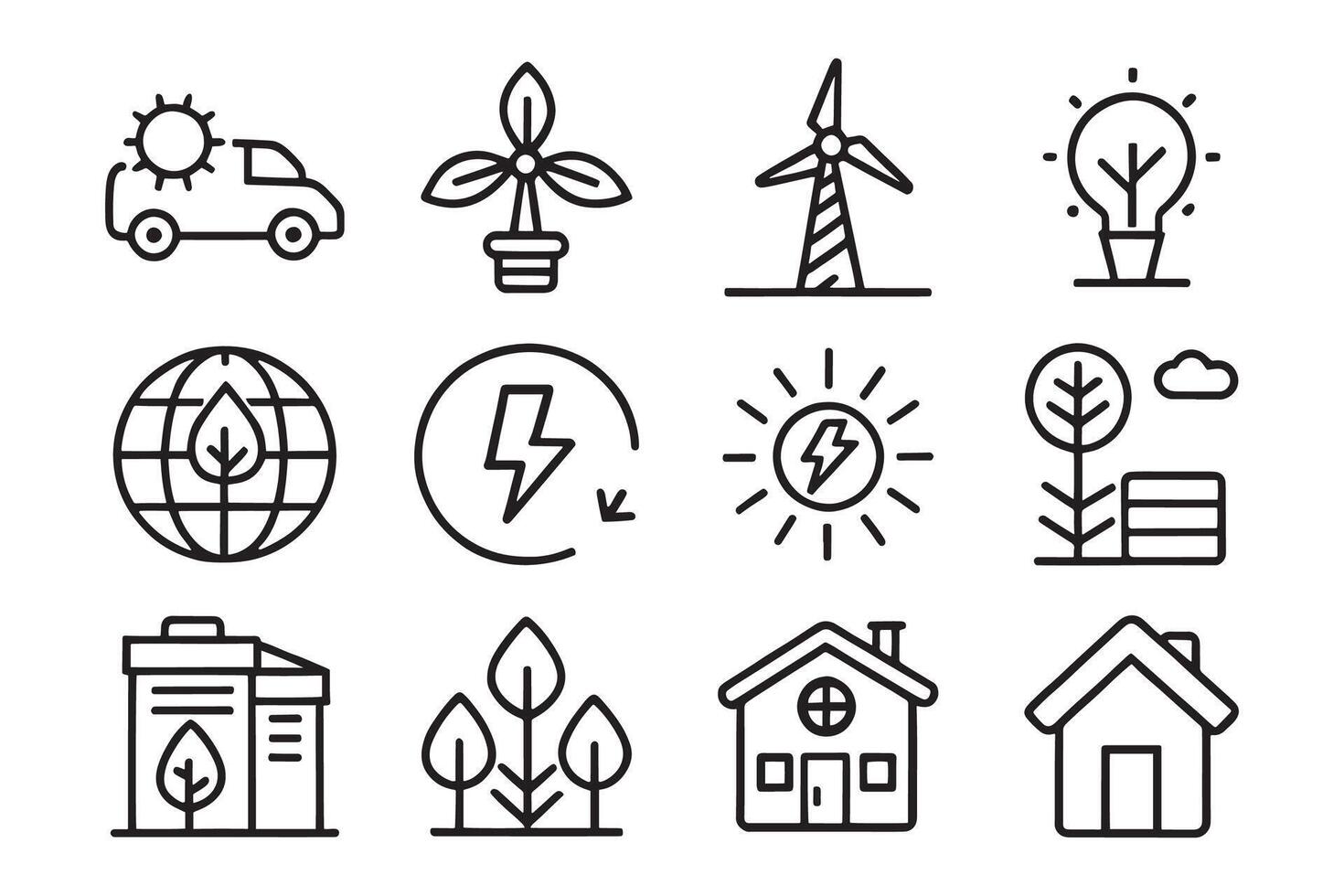 Net zero, eco, sustainable development, Wind Turbine, Carbon Footprint, Sustainability related editable icon set isolated flat illustration white background vector