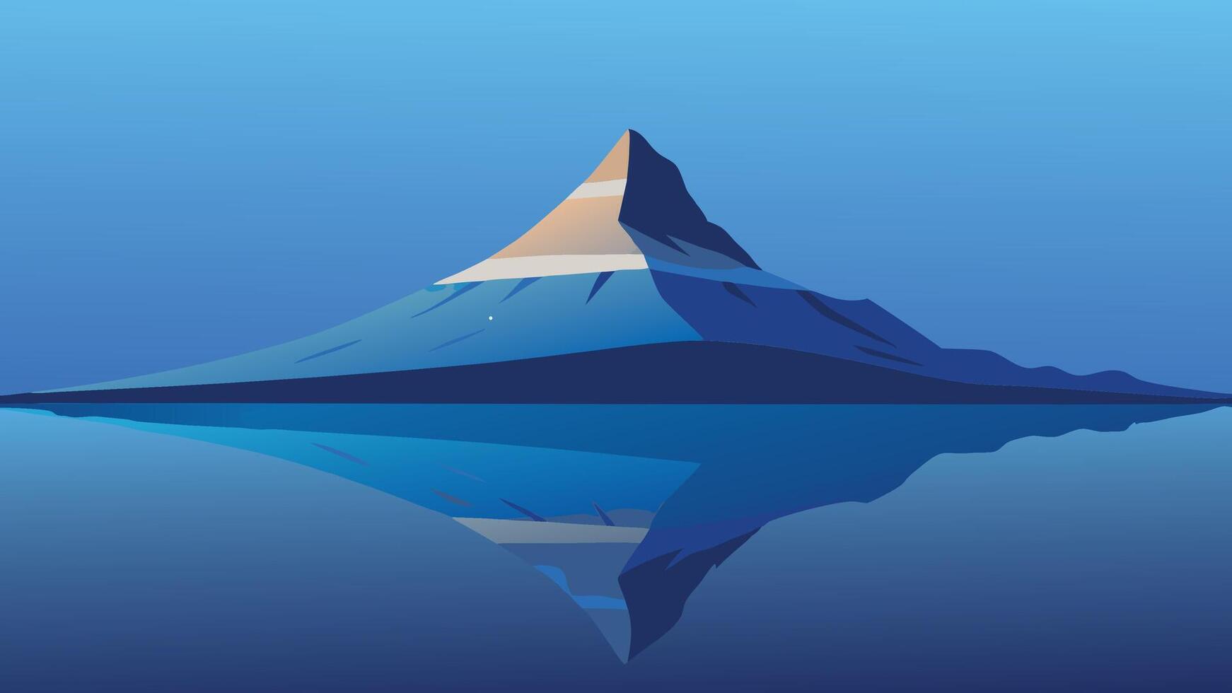 Stunning view of Kirkjufell Mountain in Iceland, showcasing its unique shape against a clear blue sky. flat illustration. vector