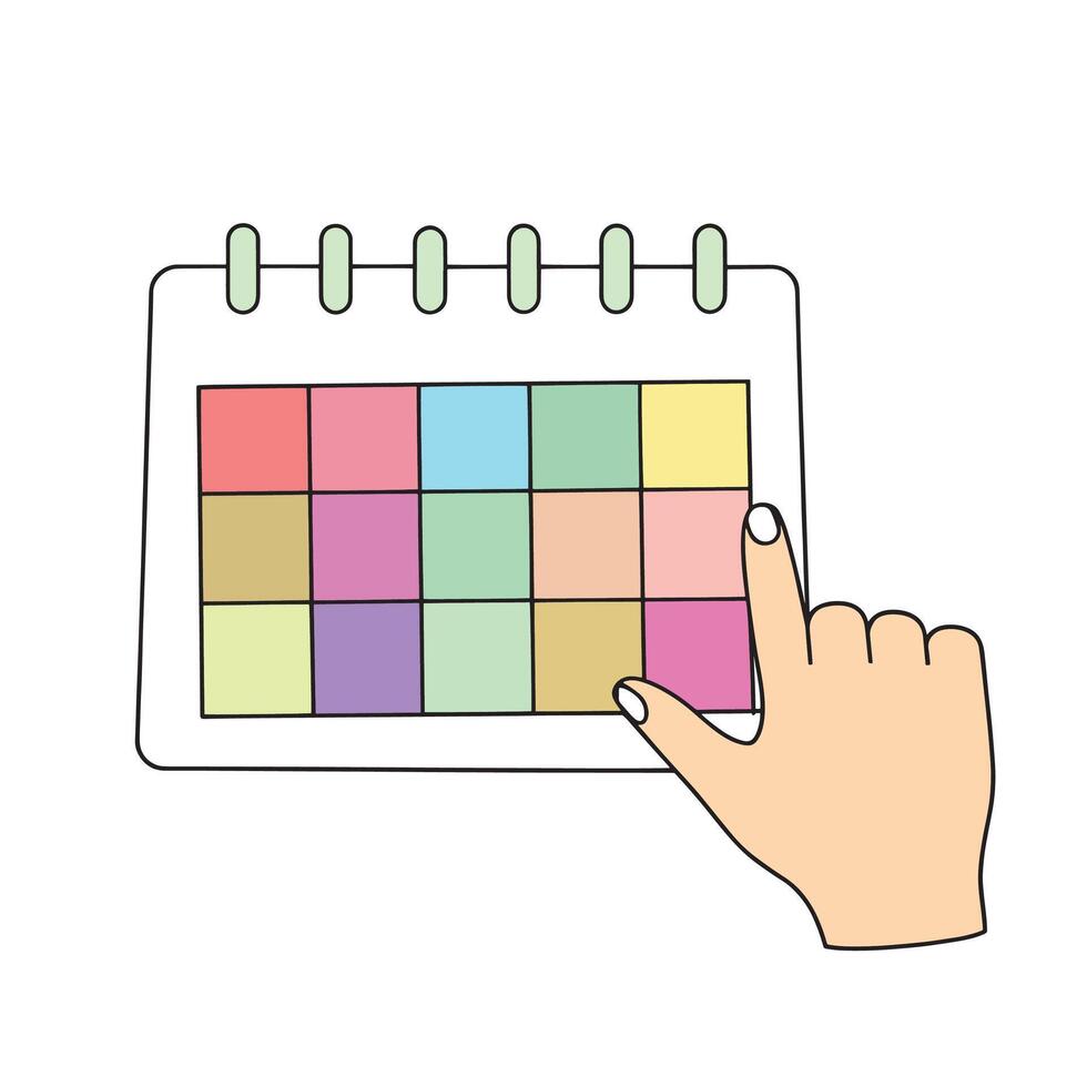 Hand touch on calender isolated doodle flat illustration on white background vector
